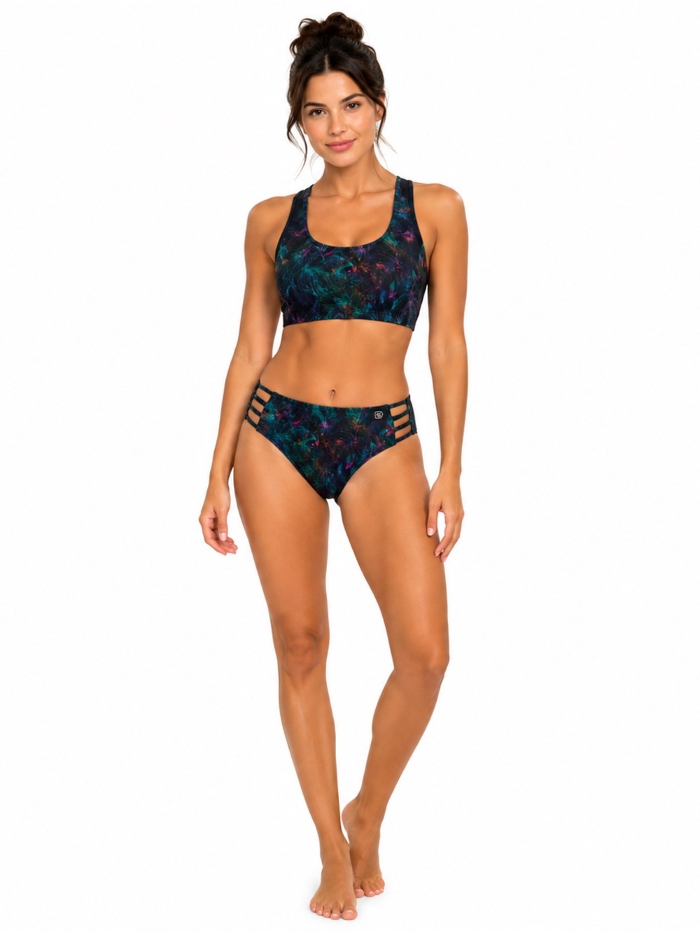 Born Primitive Tropical Print Sport Bikini Set - Teal & Multicolor NWT size Larg